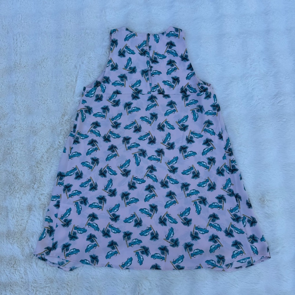 Lucy & Laurel Pink Palm Tree Vintage Car Print Sleeveless Shift Dress Womens M - Picture 5 of 7